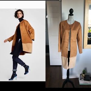 Large Zara Suede Colorblock Coat Jacket.